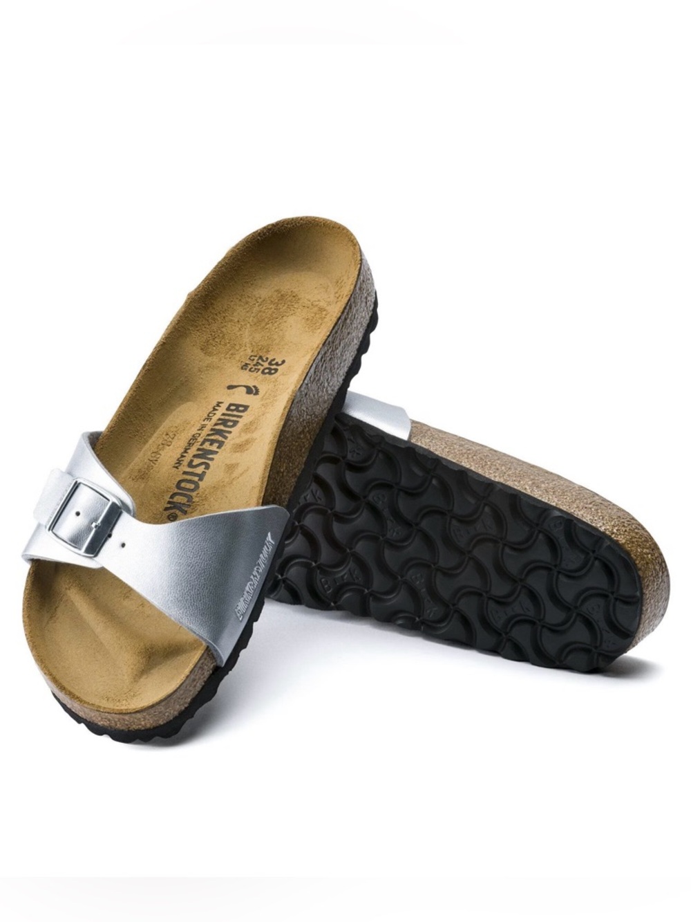 Birkenstock Silver Madrid Single-Buckle Slide Sandals for Women
